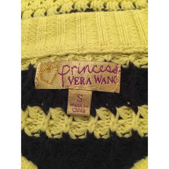 Princess Vera Wang Sweater Jacket Small Bright Yellow Navy Blue Striped - Picture 12 of 12